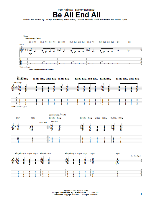Download Anthrax Be All End All Sheet Music and learn how to play Guitar Tab PDF digital score in minutes