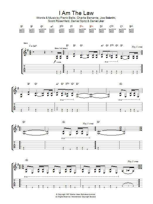 Download Anthrax I Am The Law Sheet Music and learn how to play Guitar Tab PDF digital score in minutes