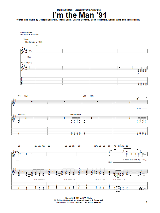 Download Anthrax I'm The Man '91 Sheet Music and learn how to play Guitar Tab PDF digital score in minutes