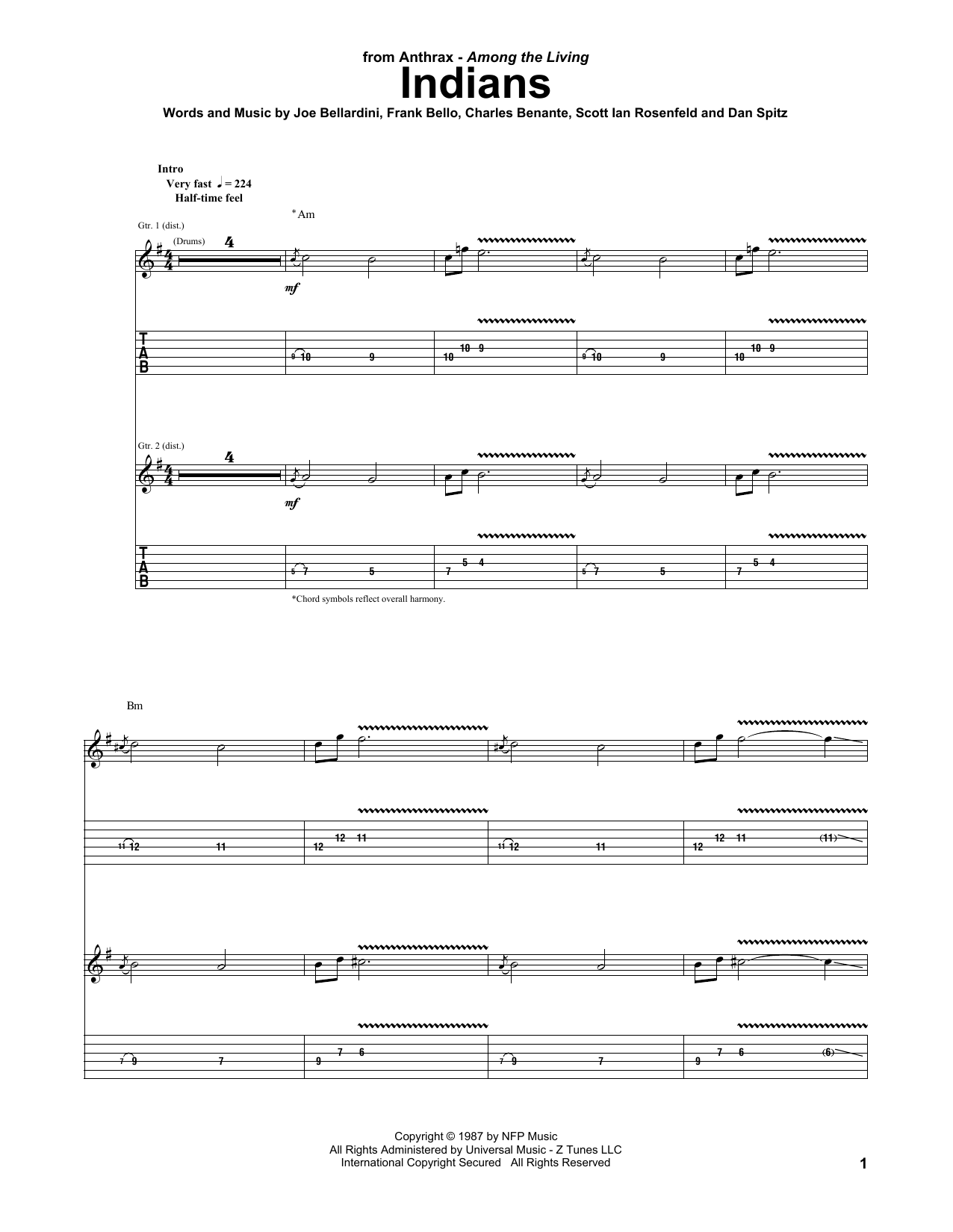 Download Anthrax Indians Sheet Music and learn how to play Guitar Tab PDF digital score in minutes