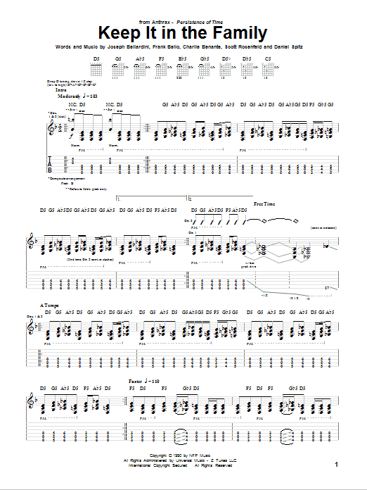 Download Anthrax Keep It In The Family Sheet Music and learn how to play Guitar Tab PDF digital score in minutes