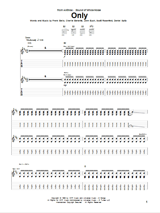 Download Anthrax Only Sheet Music and learn how to play Guitar Tab PDF digital score in minutes