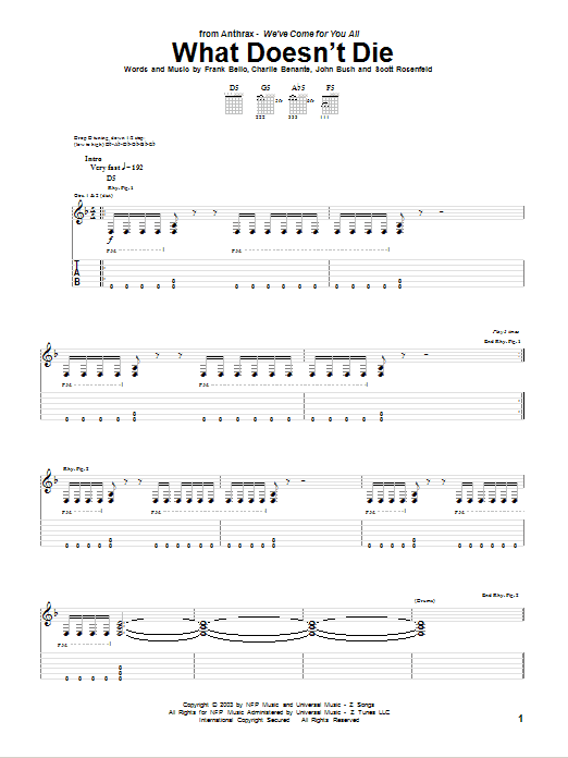 Download Anthrax What Doesn't Die Sheet Music and learn how to play Guitar Tab PDF digital score in minutes