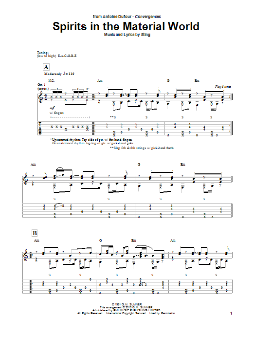 Download Antoine Dufour Spirits In The Material World Sheet Music and learn how to play Guitar Tab PDF digital score in minutes