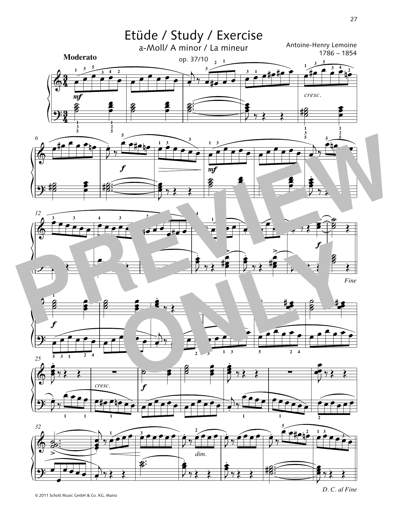 Download Antoine-Henry Lemoine Study A minor Sheet Music and learn how to play Piano Solo PDF digital score in minutes