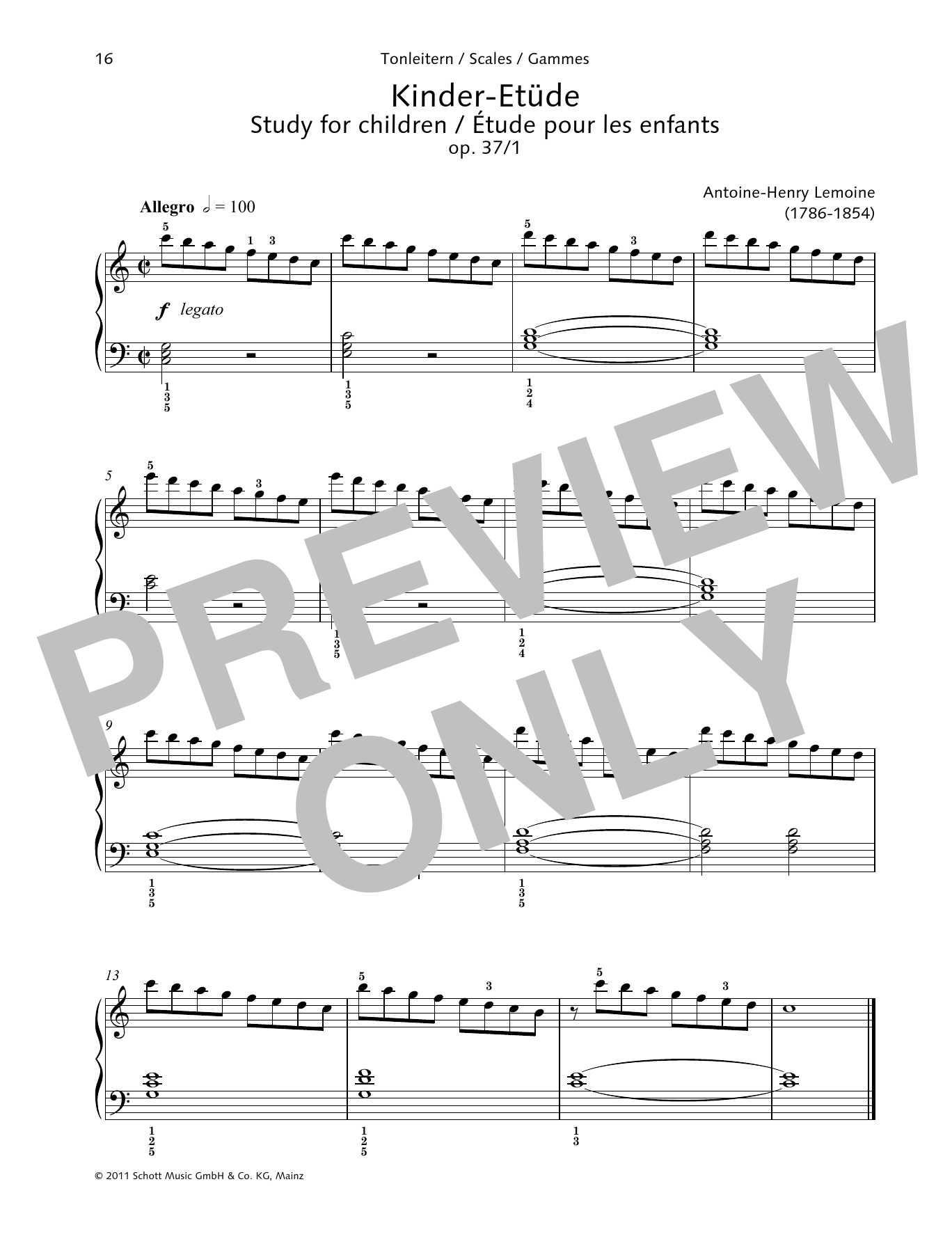 Download Antoine-Henry Lemoine Study for children Sheet Music and learn how to play Piano Solo PDF digital score in minutes