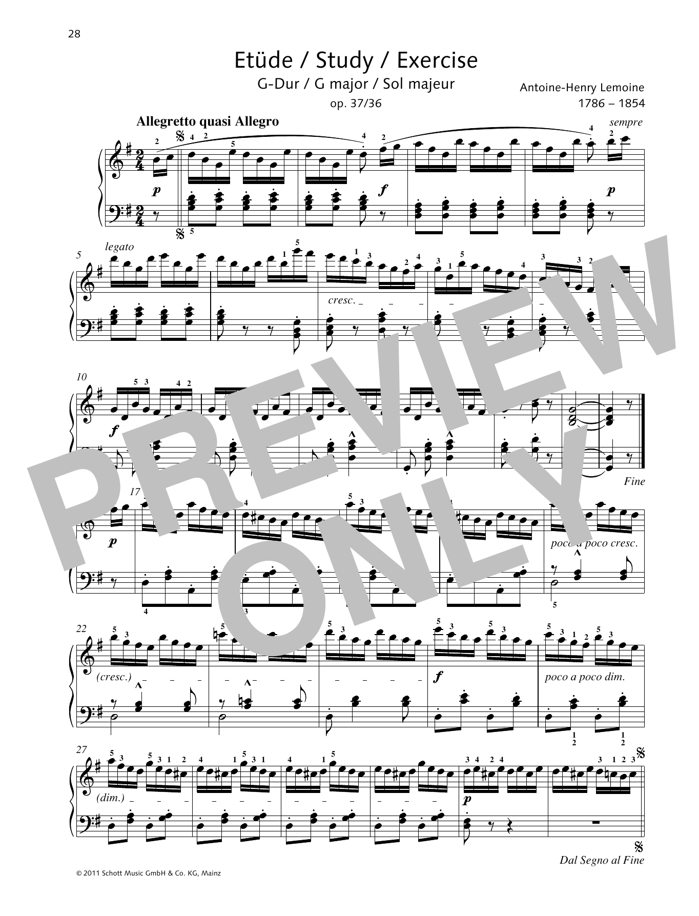 Download Antoine-Henry Lemoine Study G major Sheet Music and learn how to play Piano Solo PDF digital score in minutes