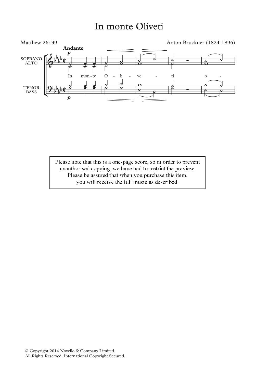 Download Anton Bruckner In Monte Oliveti Sheet Music and learn how to play SATB PDF digital score in minutes