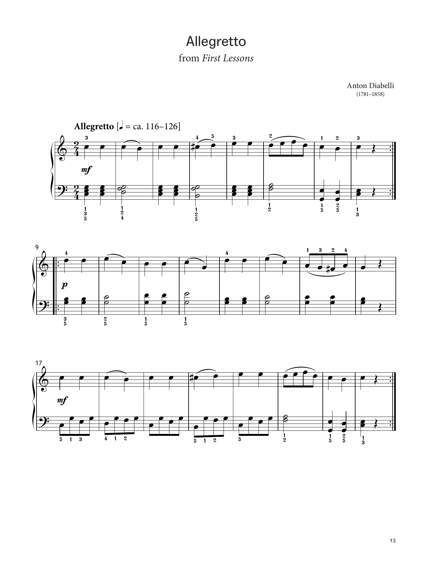 Download Anton Diabelli Allegretto, Op 125. No. 3 (LCME Piano 2018 Grade 1 List A) Sheet Music and learn how to play Piano Solo PDF digital score in minutes