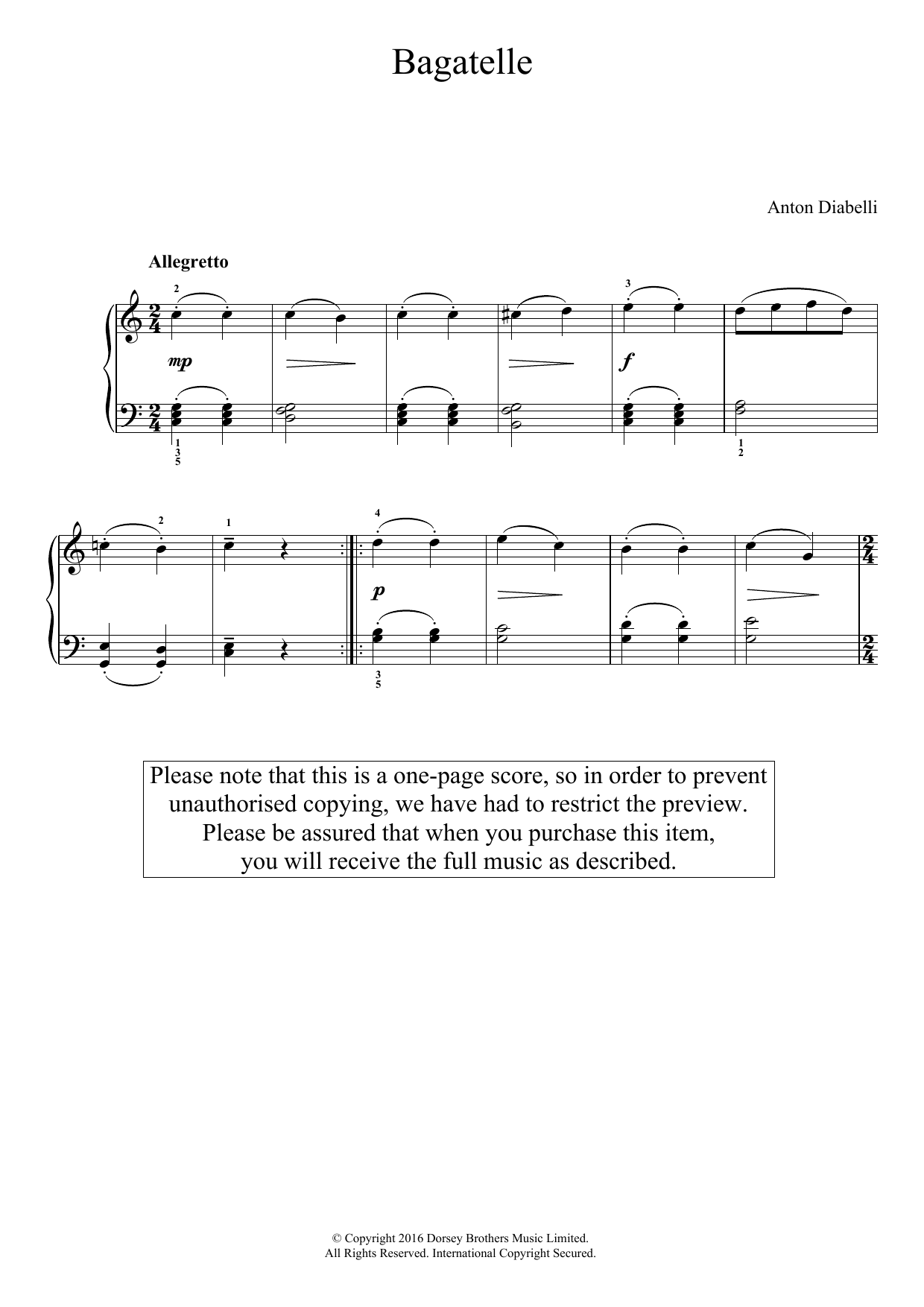 Download Anton Diabelli Bagatelle Sheet Music and learn how to play Easy Piano PDF digital score in minutes