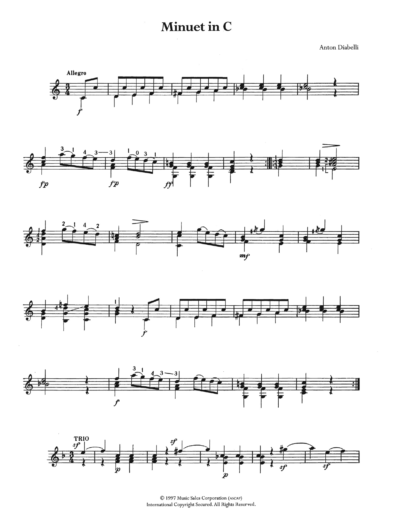 Download Anton Diabelli Minuet In C Sheet Music and learn how to play Guitar PDF digital score in minutes