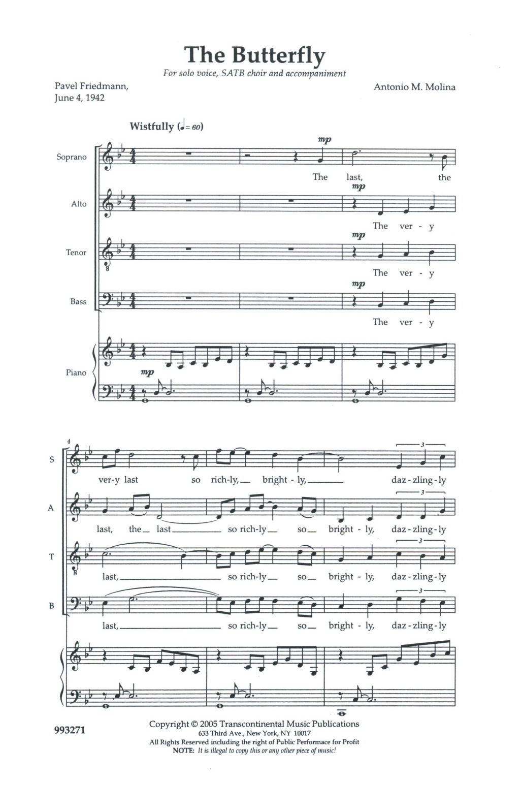 Download Anton Molina The Butterfly Sheet Music and learn how to play SATB Choir PDF digital score in minutes