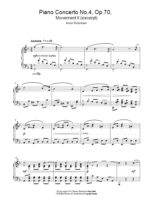Download Anton Rubenstein Themes From 'Piano Concerto No.4 Op. 70 In D Minor' Sheet Music and learn how to play Piano PDF digital score in minutes