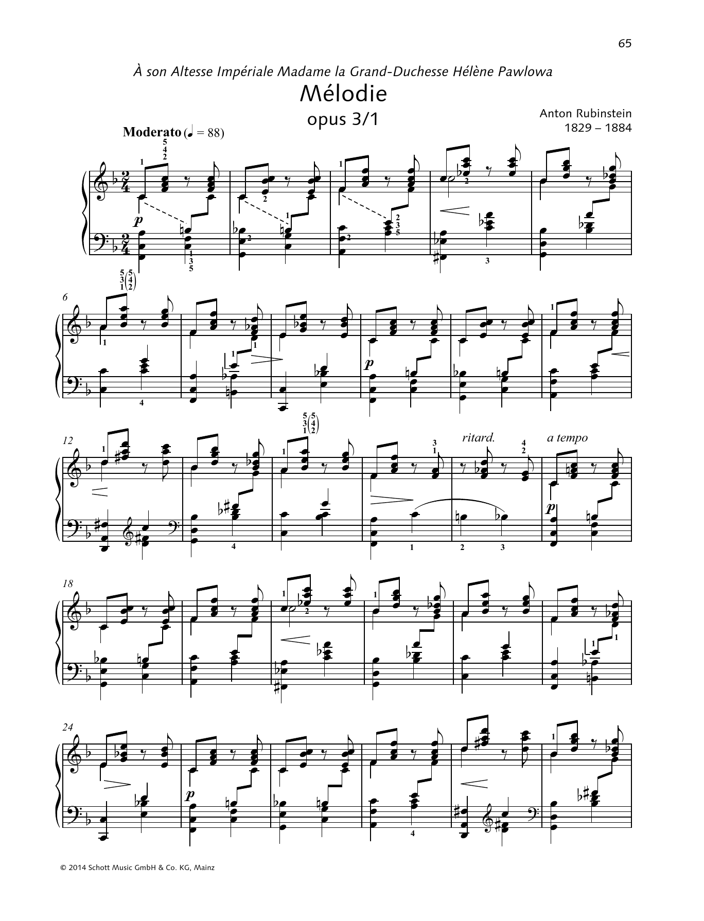 Download Anton Rubinstein Melodie Sheet Music and learn how to play Piano Solo PDF digital score in minutes