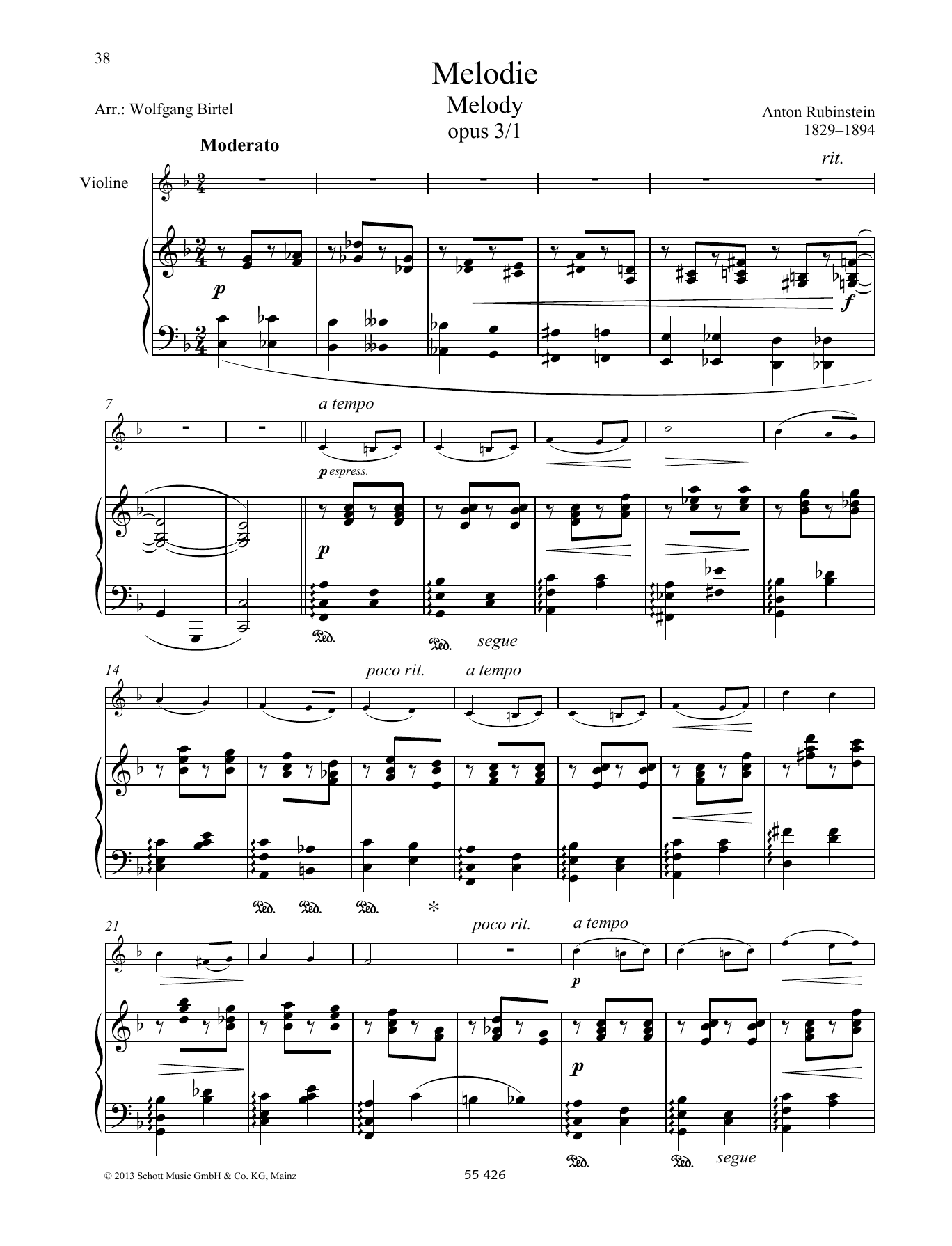 Download Anton Rubinstein Melody Sheet Music and learn how to play Woodwind Solo PDF digital score in minutes