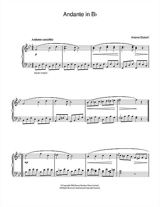 Download Anton Diabelli Andante In B Flat Sheet Music and learn how to play Beginner Piano PDF digital score in minutes
