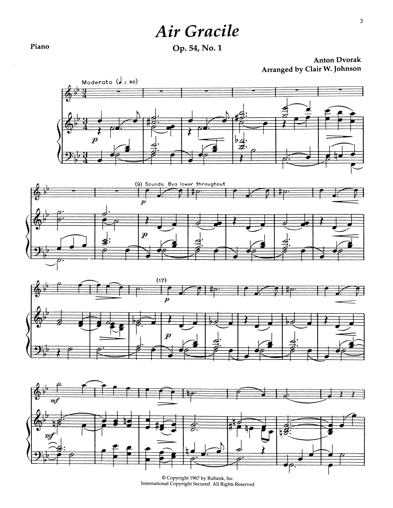 Download Antonin Dvorak Air Gracile Sheet Music and learn how to play Alto Sax and Piano PDF digital score in minutes