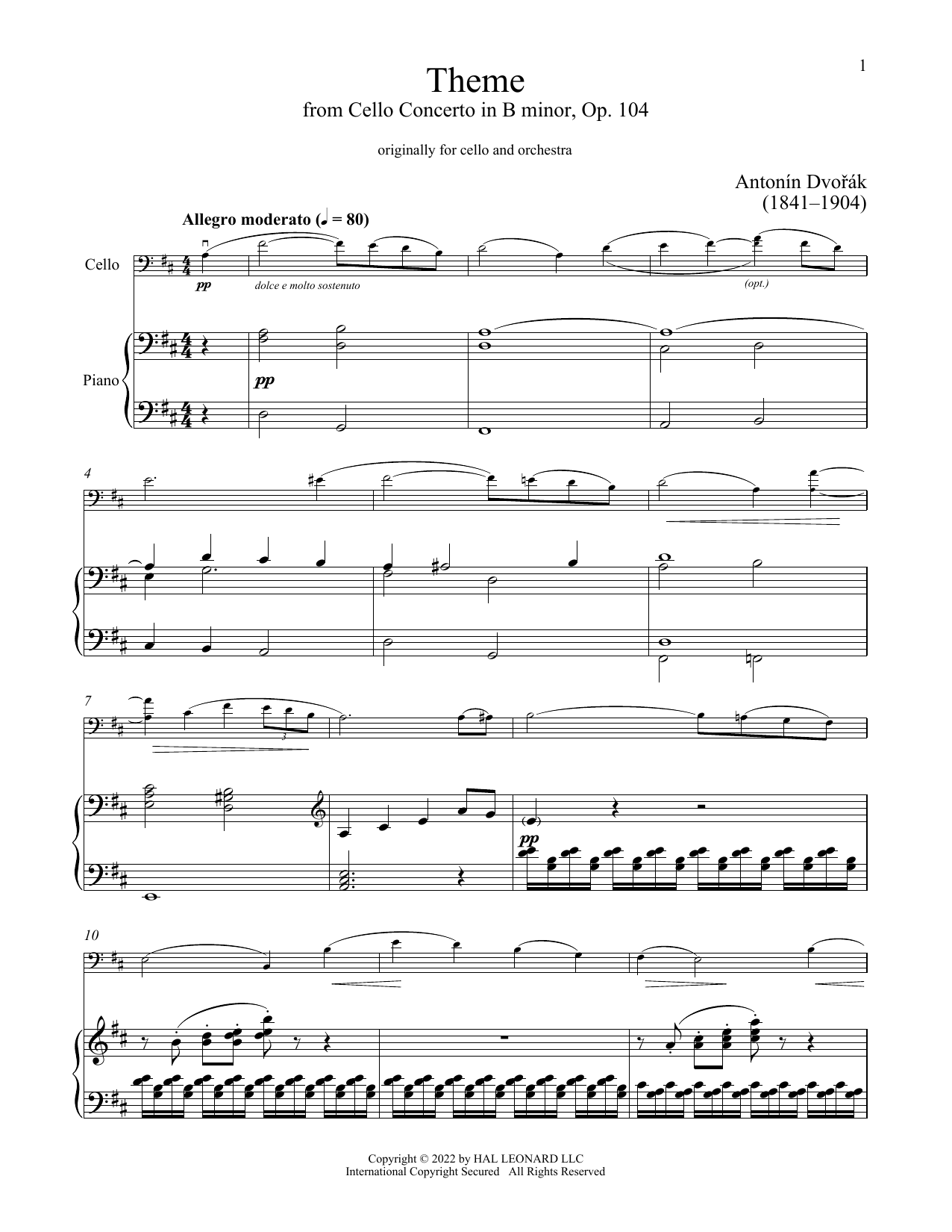 Download Antonin Dvorak Cello Concerto In B Minor, Op. 104 Sheet Music and learn how to play Cello and Piano PDF digital score in minutes