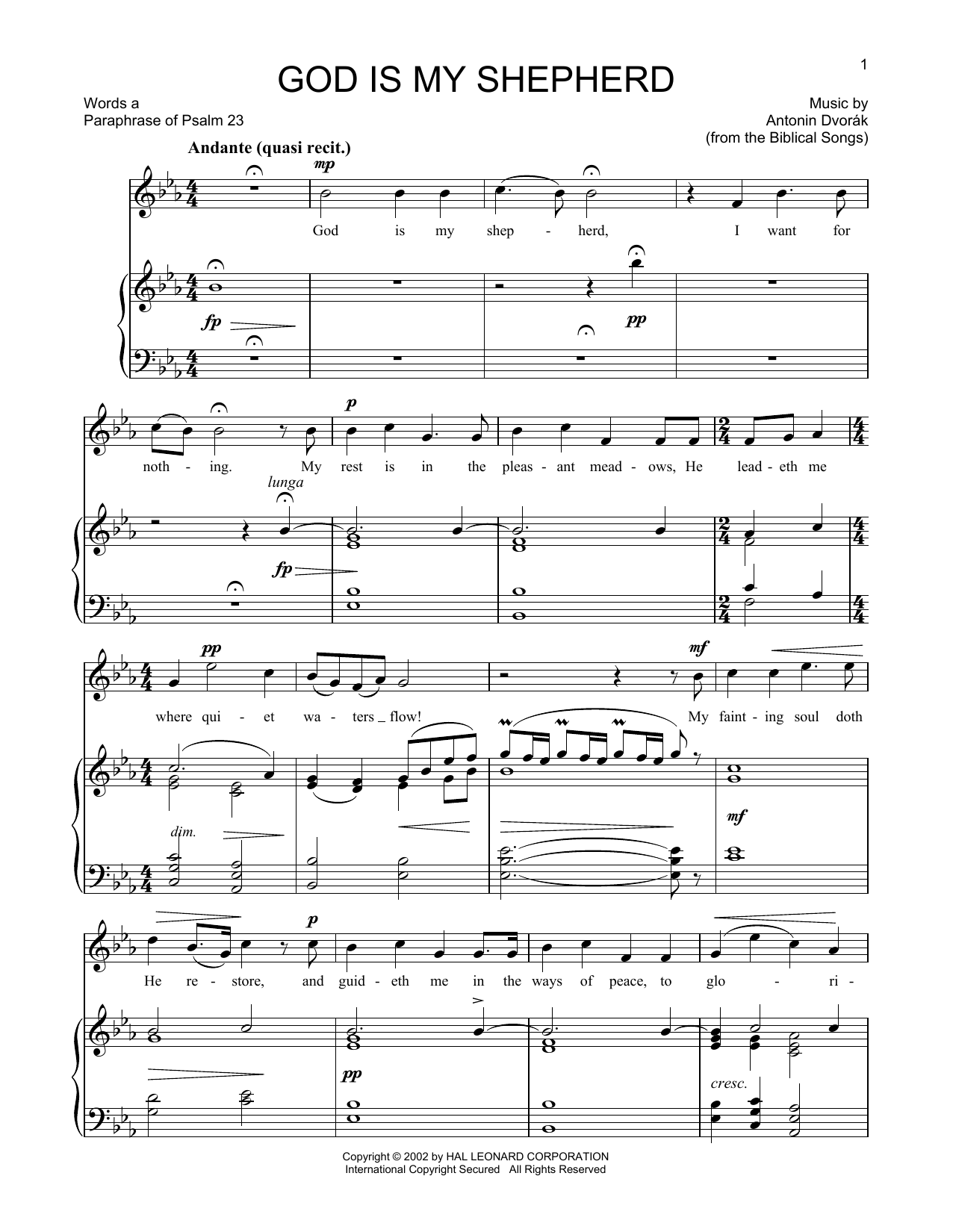 Download Antonin Dvorak God Is My Shepherd Sheet Music and learn how to play Piano & Vocal PDF digital score in minutes
