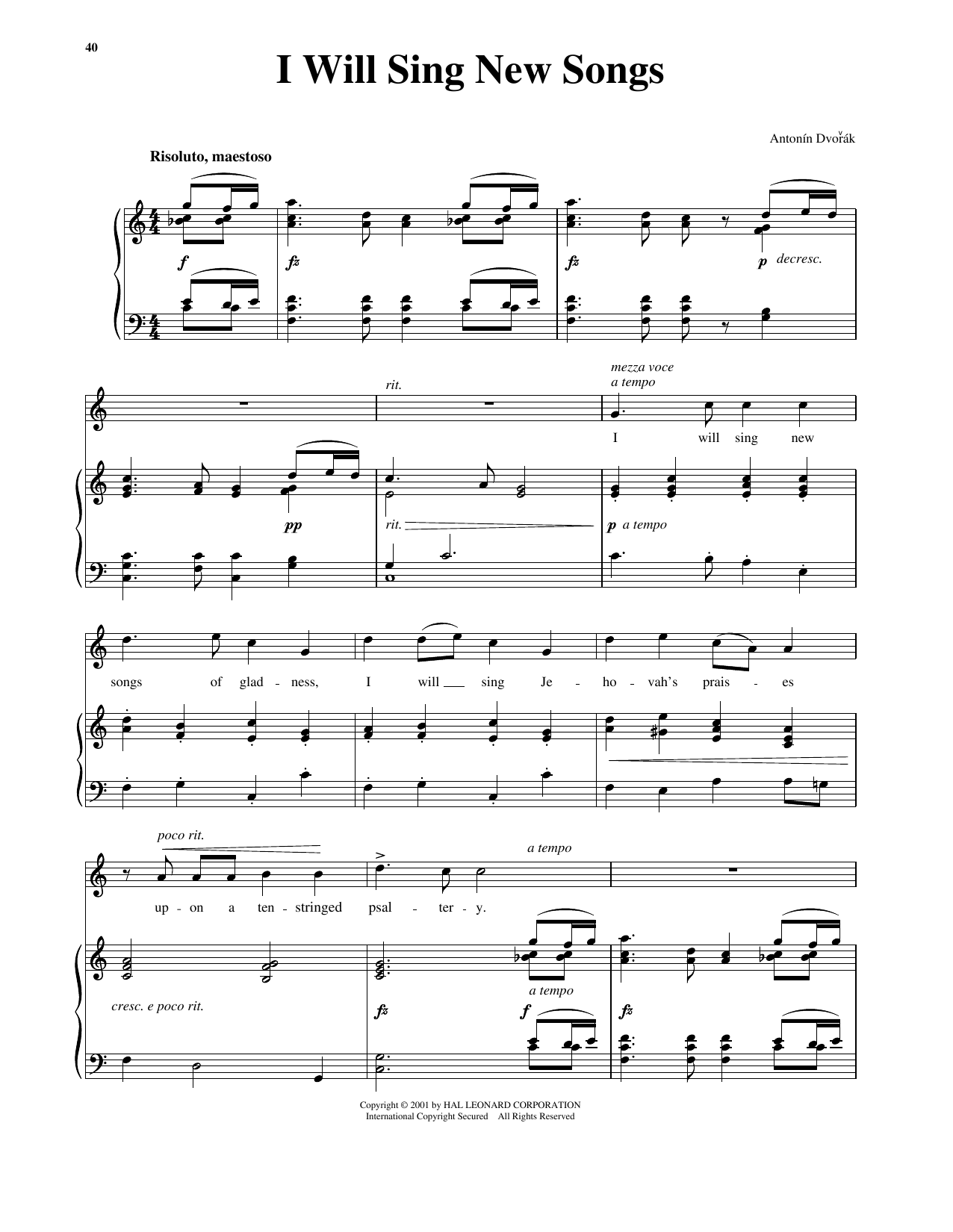 Download Antonin Dvorak I Will Sing New Songs Sheet Music and learn how to play Piano & Vocal PDF digital score in minutes