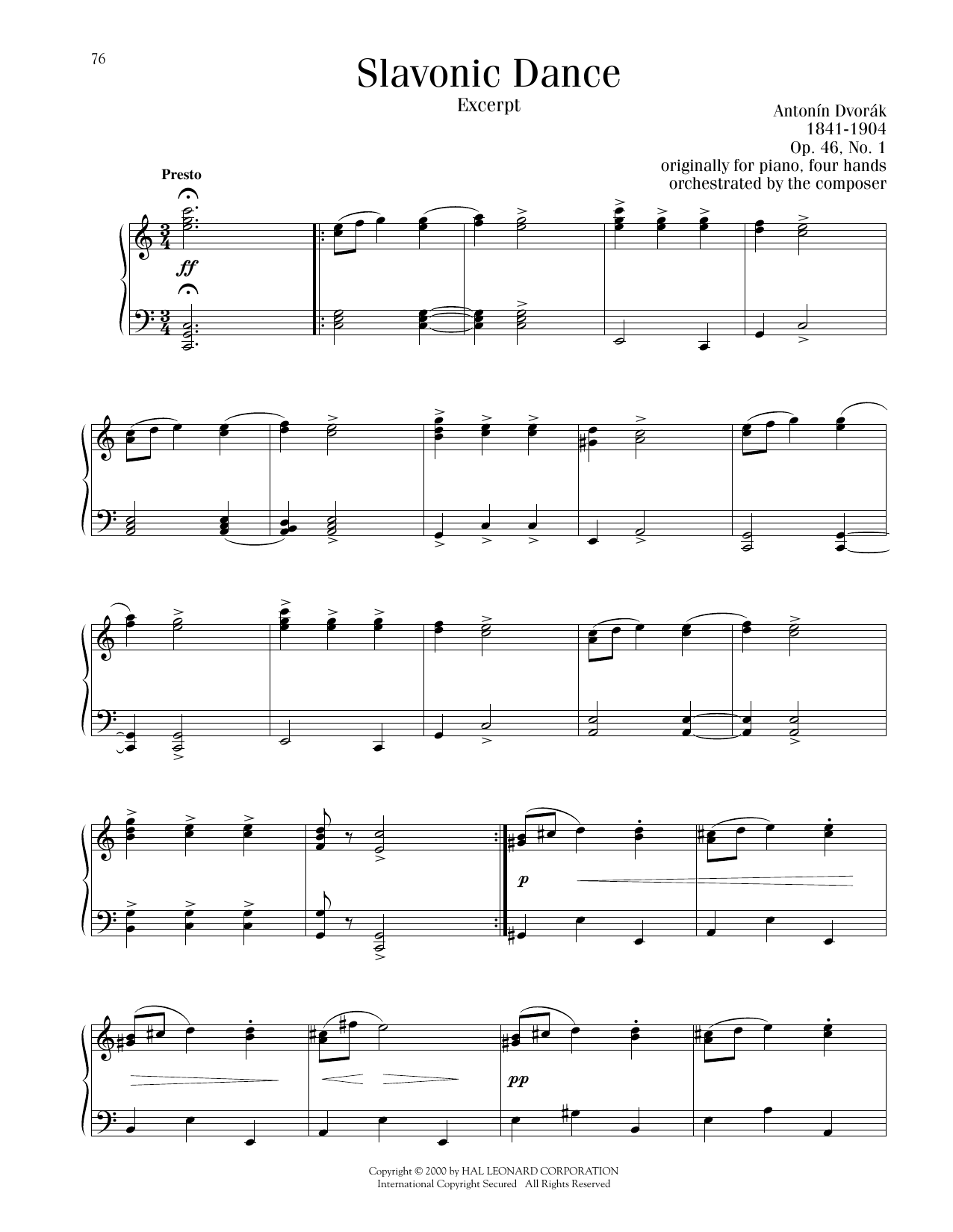 Download Antonin Dvorak Slavonic Dance #1 Sheet Music and learn how to play Piano Solo PDF digital score in minutes