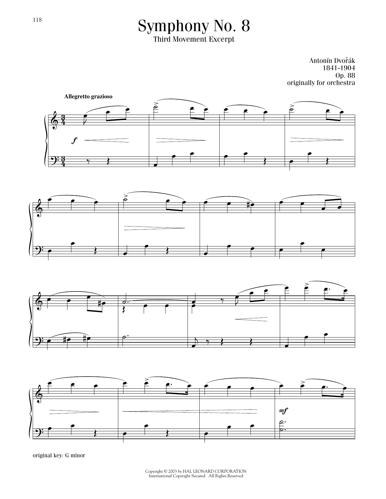 Download Antonin Dvorak Symphony No. 8 in G Major, Third Movement Sheet Music and learn how to play Piano Solo PDF digital score in minutes