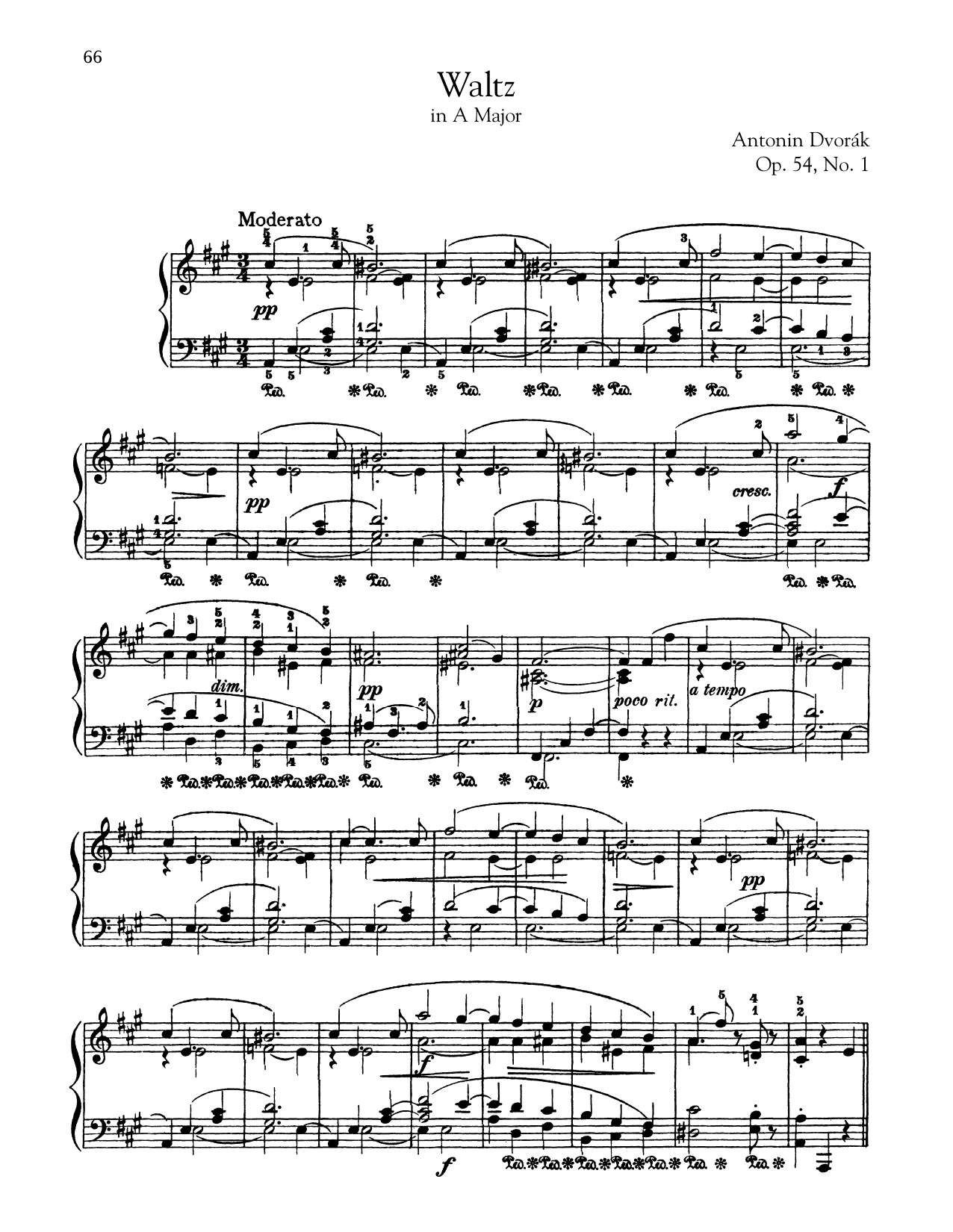 Download Antonin Dvorak Waltz In A Major, Op. 54, No. 1 Sheet Music and learn how to play Piano PDF digital score in minutes