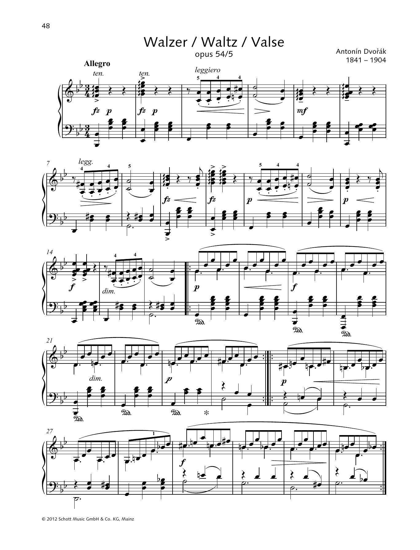 Download Antonín Dvorák Waltz Sheet Music and learn how to play Piano Solo PDF digital score in minutes