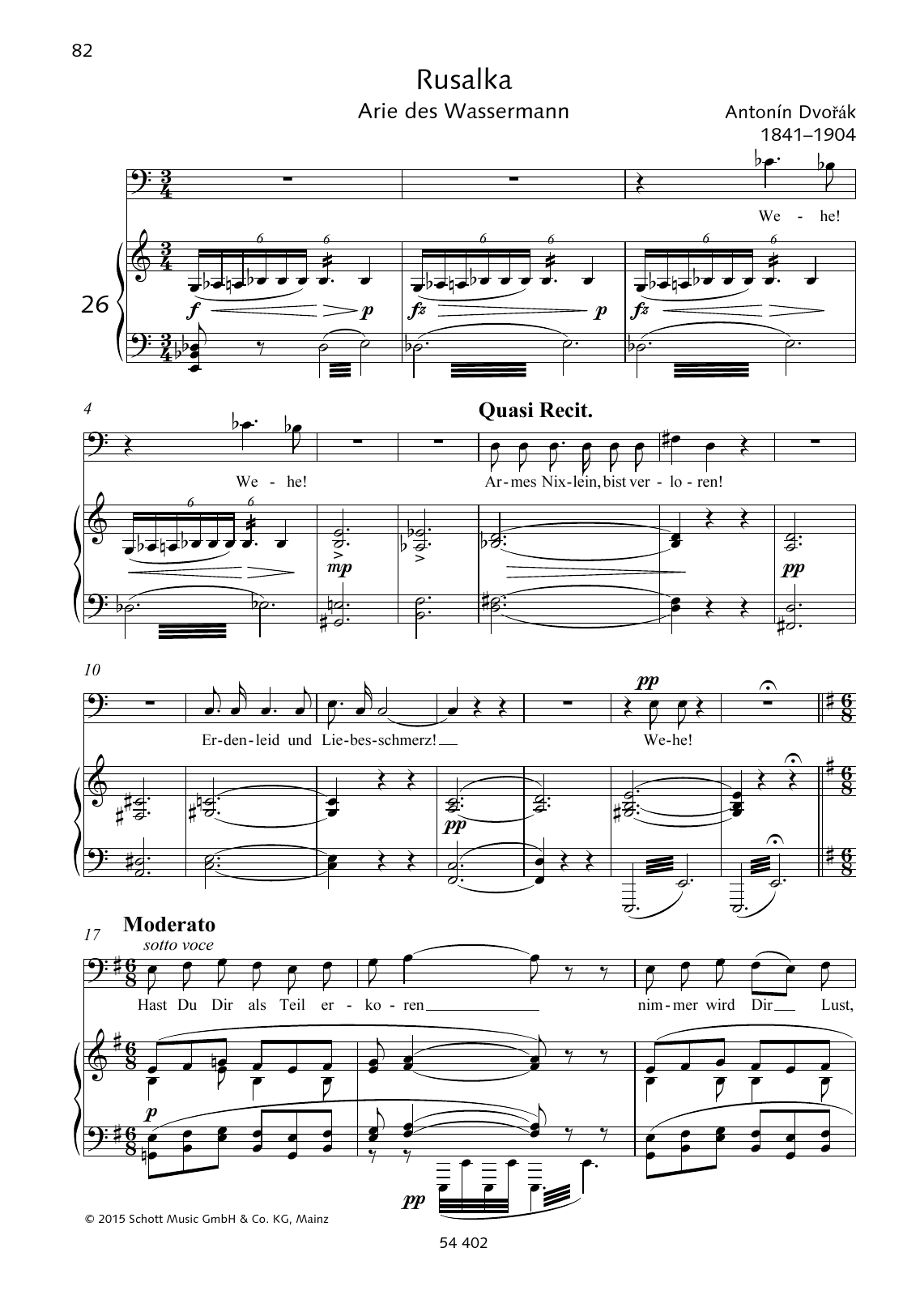 Download Antonín Dvorák Wehe! Wehe! Armes Nixlein, bist verloren Sheet Music and learn how to play Piano & Vocal PDF digital score in minutes