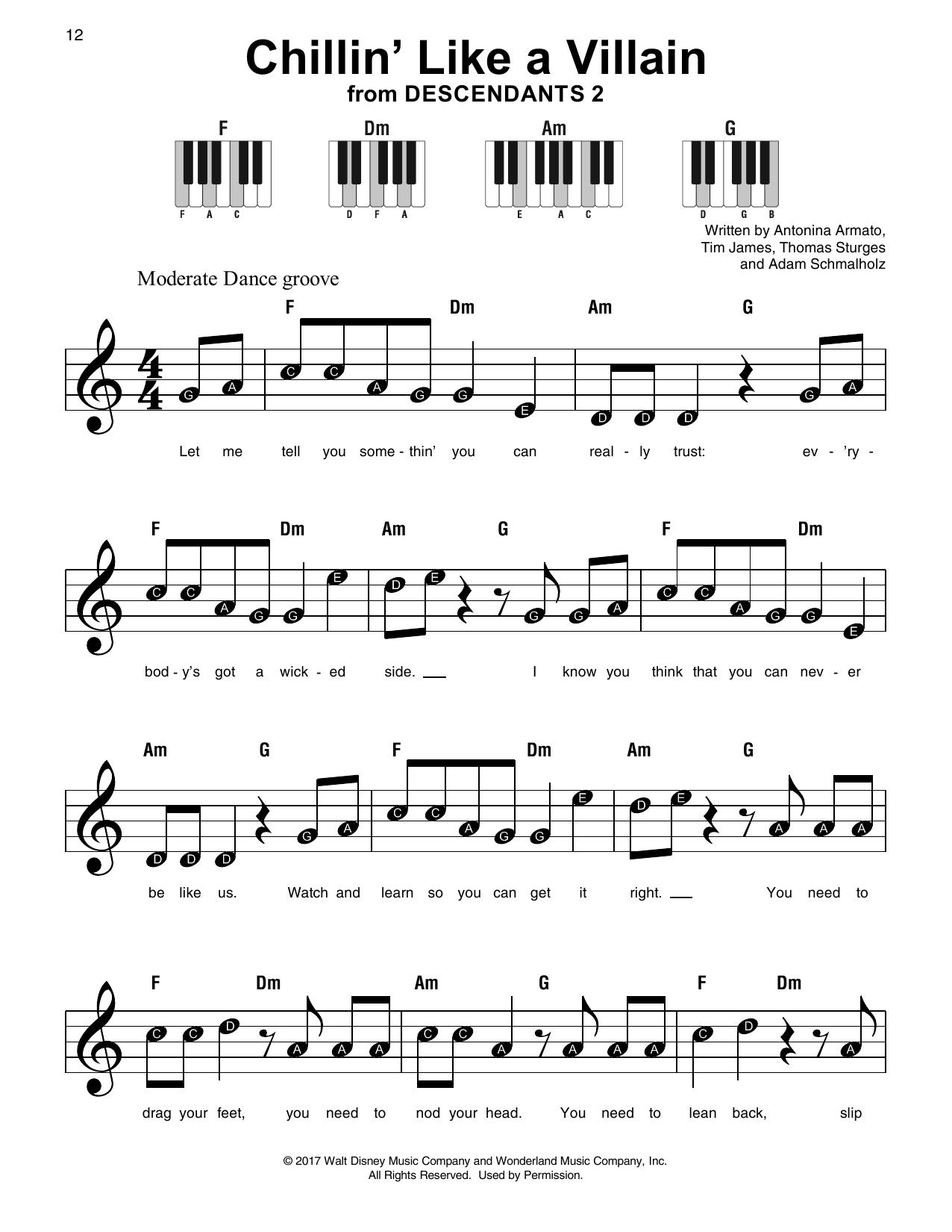 Download Antonina Armato Chillin' Like a Villain (from Disney's Descendants 2) Sheet Music and learn how to play Super Easy Piano PDF digital score in minutes