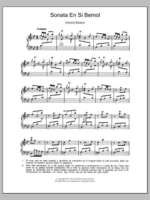 Download Antonio Baciero Sonata En Si Bemol Sheet Music and learn how to play Piano PDF digital score in minutes