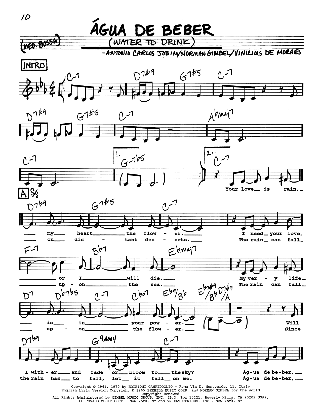 Download Antonio Carlos Jobim Água De Beber (Water To Drink) (Low Voice) Sheet Music and learn how to play Real Book – Melody, Lyrics & Chords PDF digital score in minutes