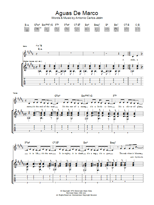 Download Antonio Carlos Jobim Aguas De Marco Sheet Music and learn how to play Guitar Tab PDF digital score in minutes
