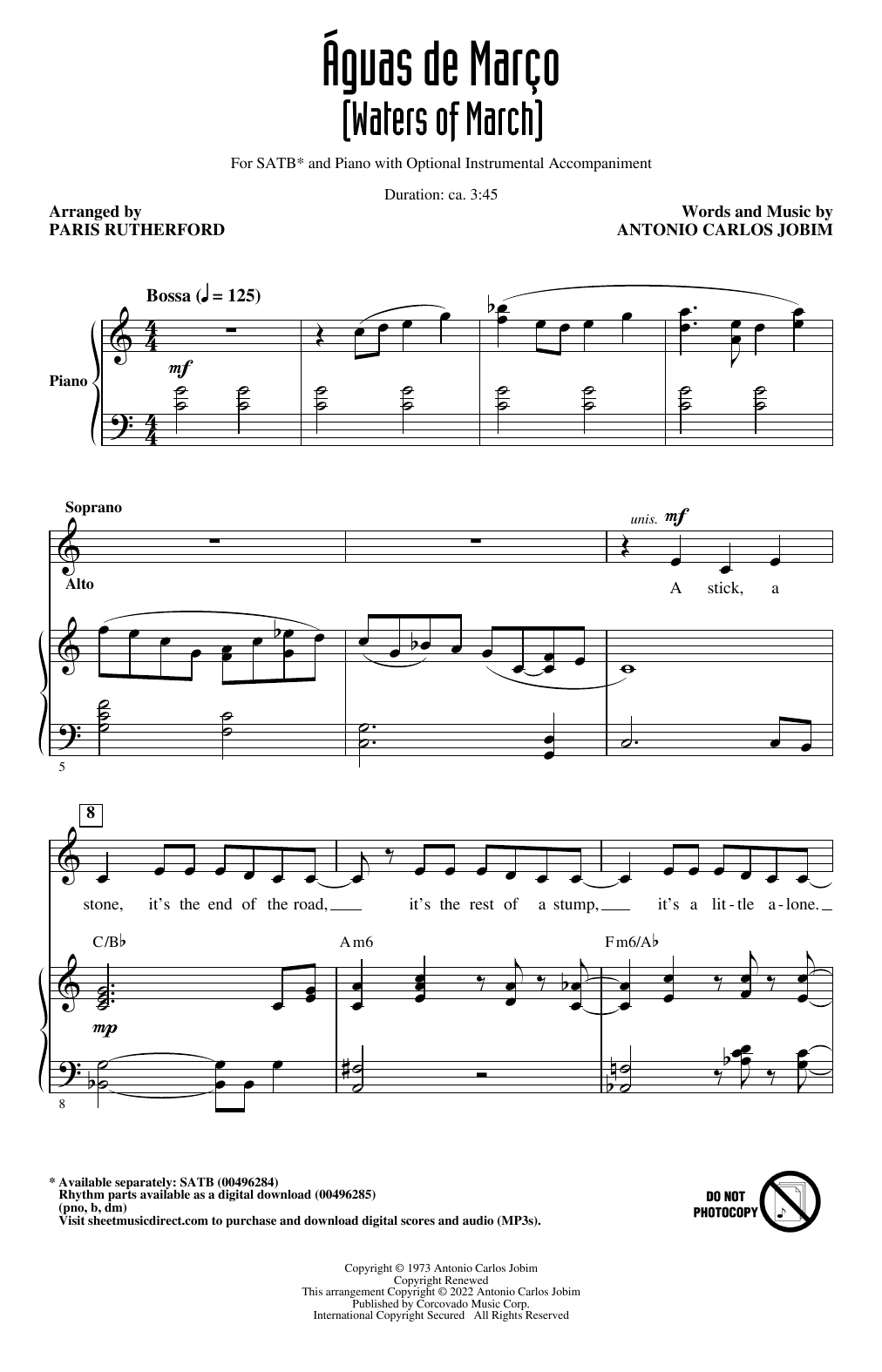 Download Antonio Carlos Jobim Águas De Março (Waters Of March) (arr. Paris Rutherford) Sheet Music and learn how to play SATB Choir PDF digital score in minutes