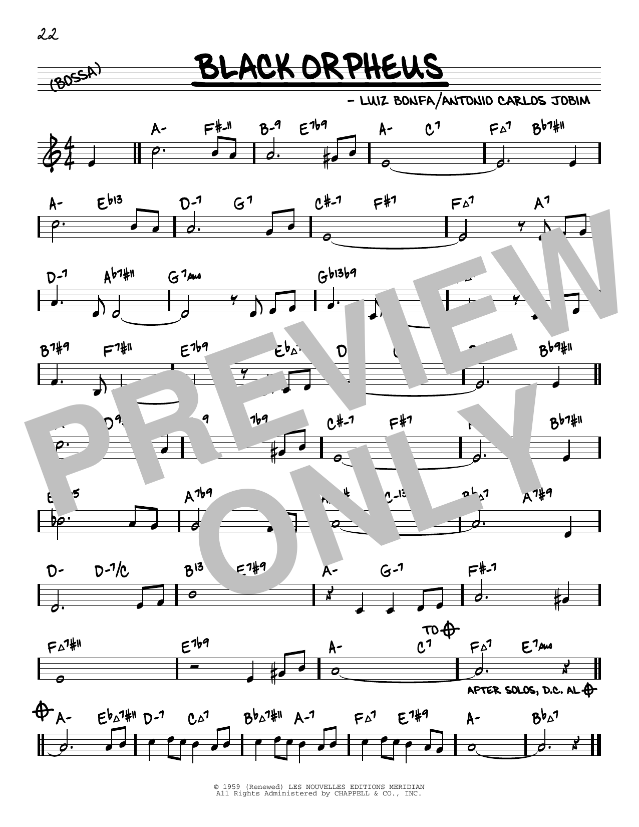 Download Antonio Carlos Jobim Black Orpheus (arr. David Hazeltine) Sheet Music and learn how to play Real Book – Enhanced Chords PDF digital score in minutes