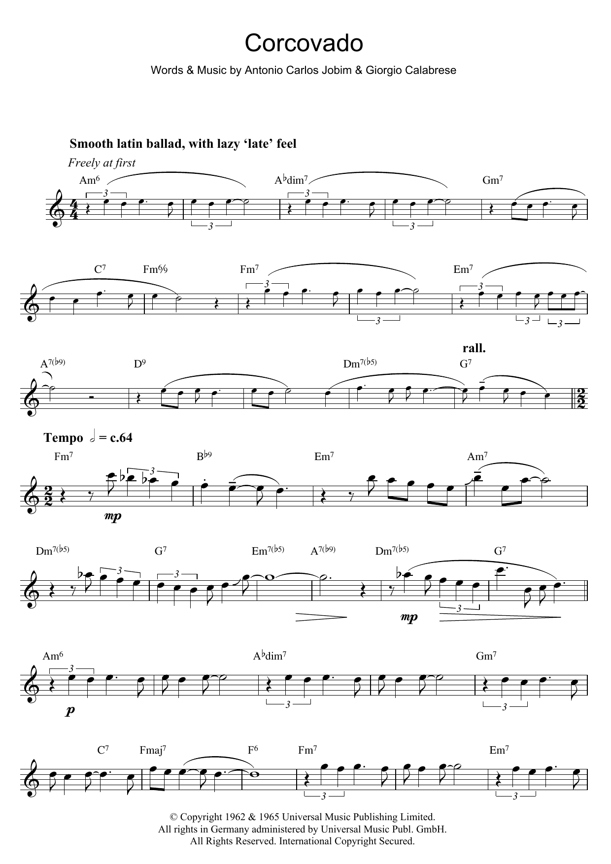 Download Antonio Carlos Jobim Corcovado (Quiet Nights Of Quiet Stars) Sheet Music and learn how to play Trumpet PDF digital score in minutes