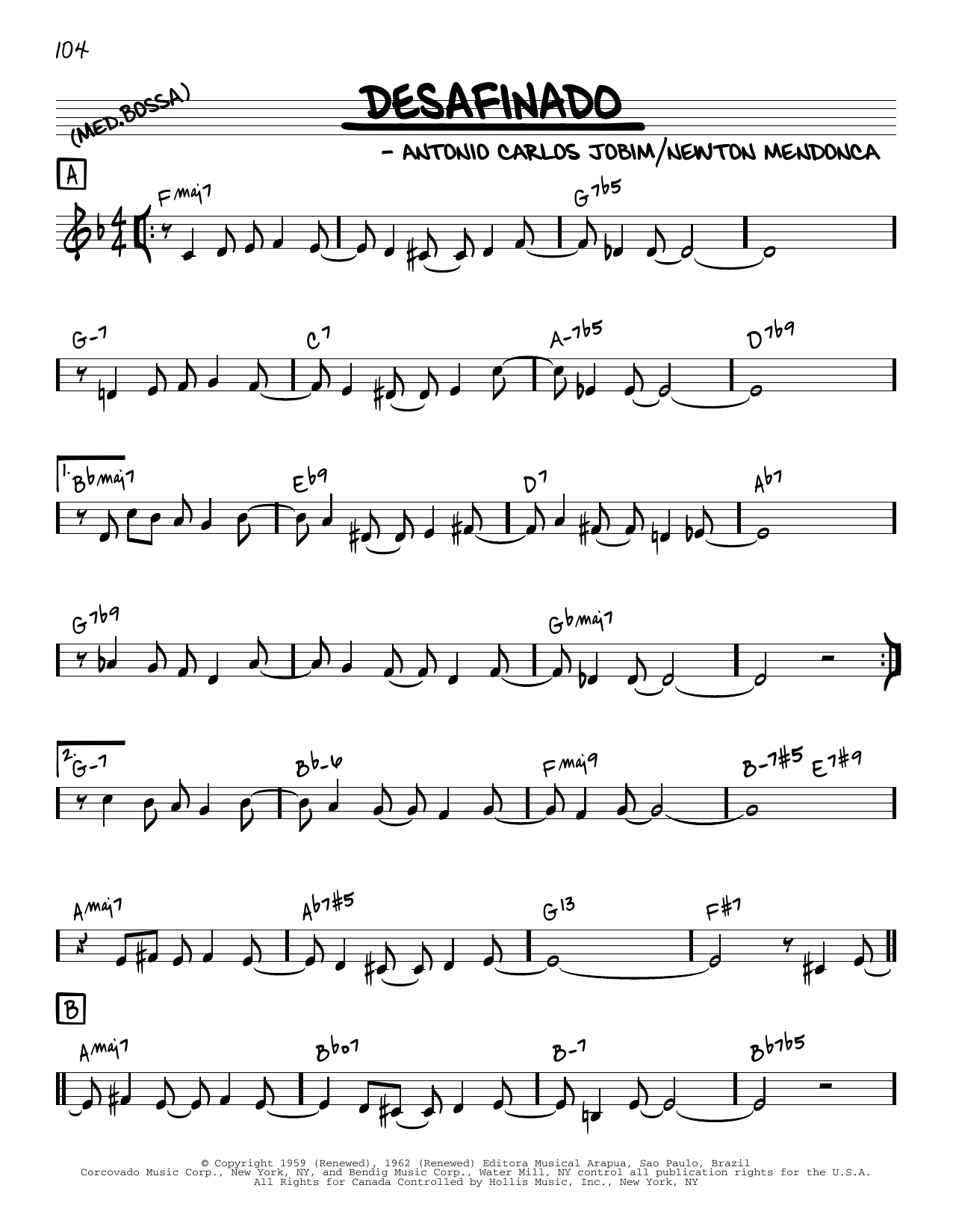 Download Antonio Carlos Jobim Desafinado [Reharmonized version] (arr. Jack Grassel) Sheet Music and learn how to play Real Book – Melody & Chords PDF digital score in minutes