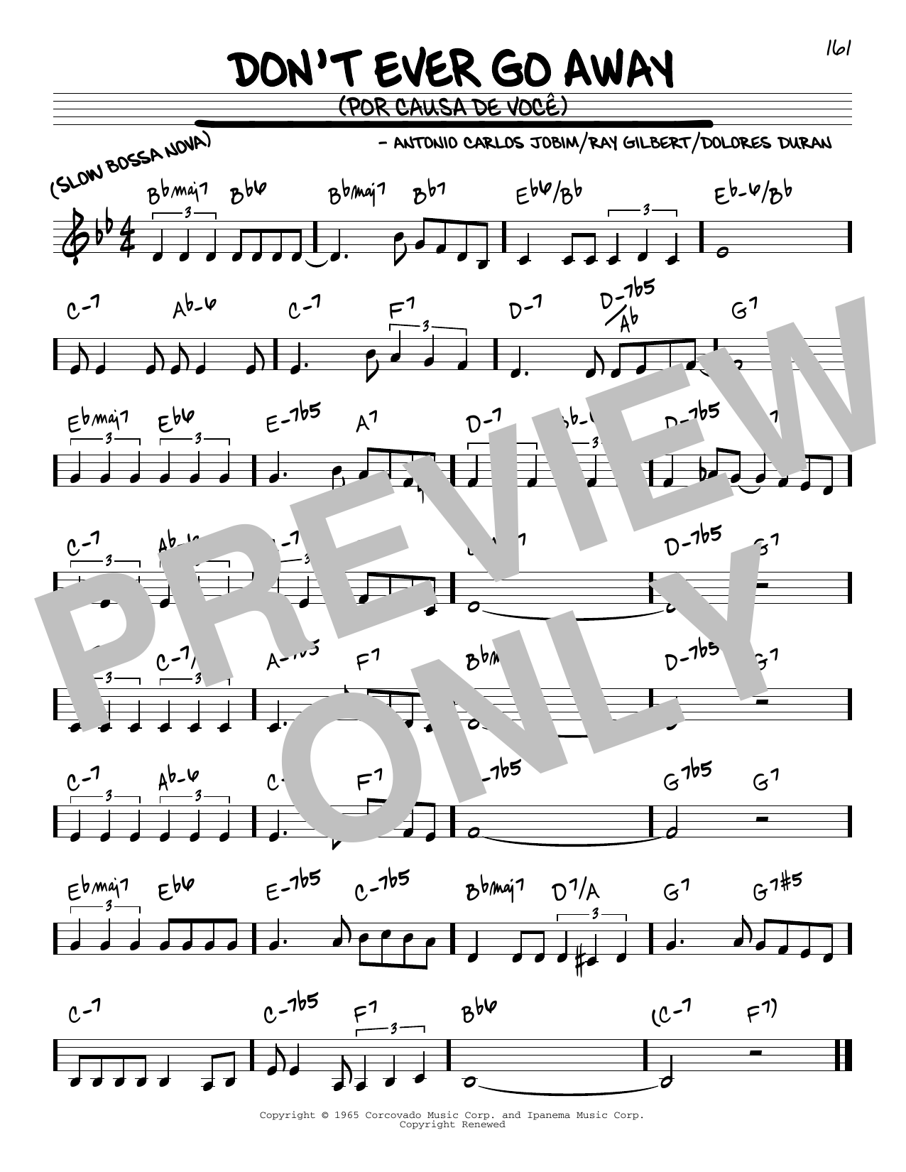 Download Antonio Carlos Jobim Don't Ever Go Away (Por Causa De Voce) Sheet Music and learn how to play Real Book - Melody & Chords - C Instruments PDF digital score in minutes