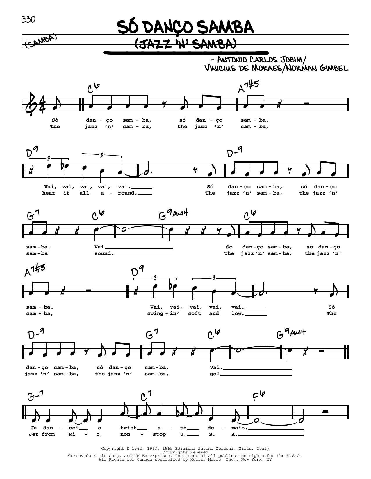 Download Antonio Carlos Jobim Jazz 'N' Samba (So Danco Samba) (High Voice) (from Copacabana Palace) Sheet Music and learn how to play Real Book – Melody, Lyrics & Chords PDF digital score in minutes