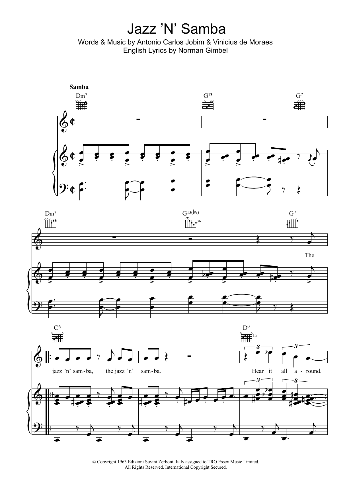 Download Antonio Carlos Jobim Jazz 'N' Samba (So Danco Samba) Sheet Music and learn how to play Melody Line, Lyrics & Chords PDF digital score in minutes