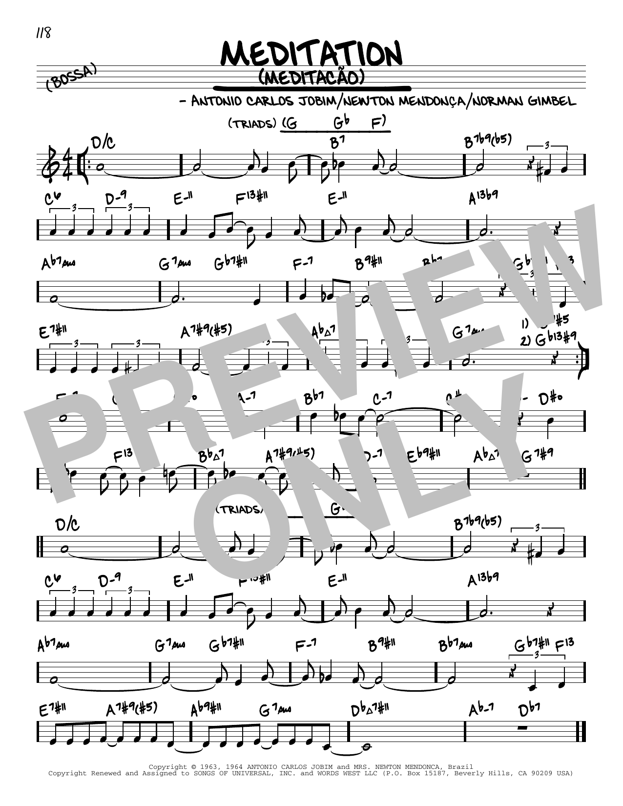 Download Antonio Carlos Jobim Meditation (Meditacao) (arr. David Hazeltine) Sheet Music and learn how to play Real Book – Enhanced Chords PDF digital score in minutes
