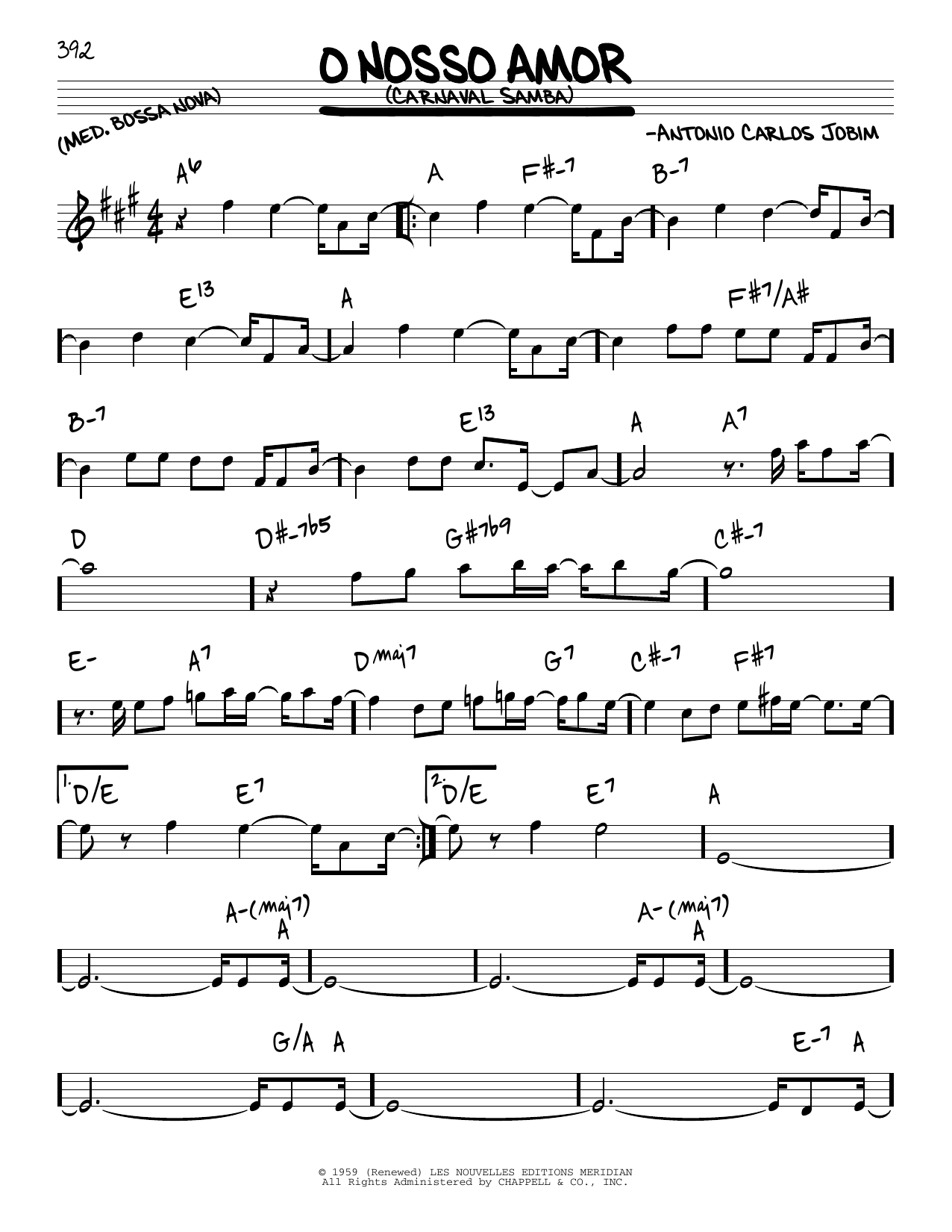 Download Antonio Carlos Jobim O Nosso Amor Sheet Music and learn how to play Real Book – Melody & Chords PDF digital score in minutes