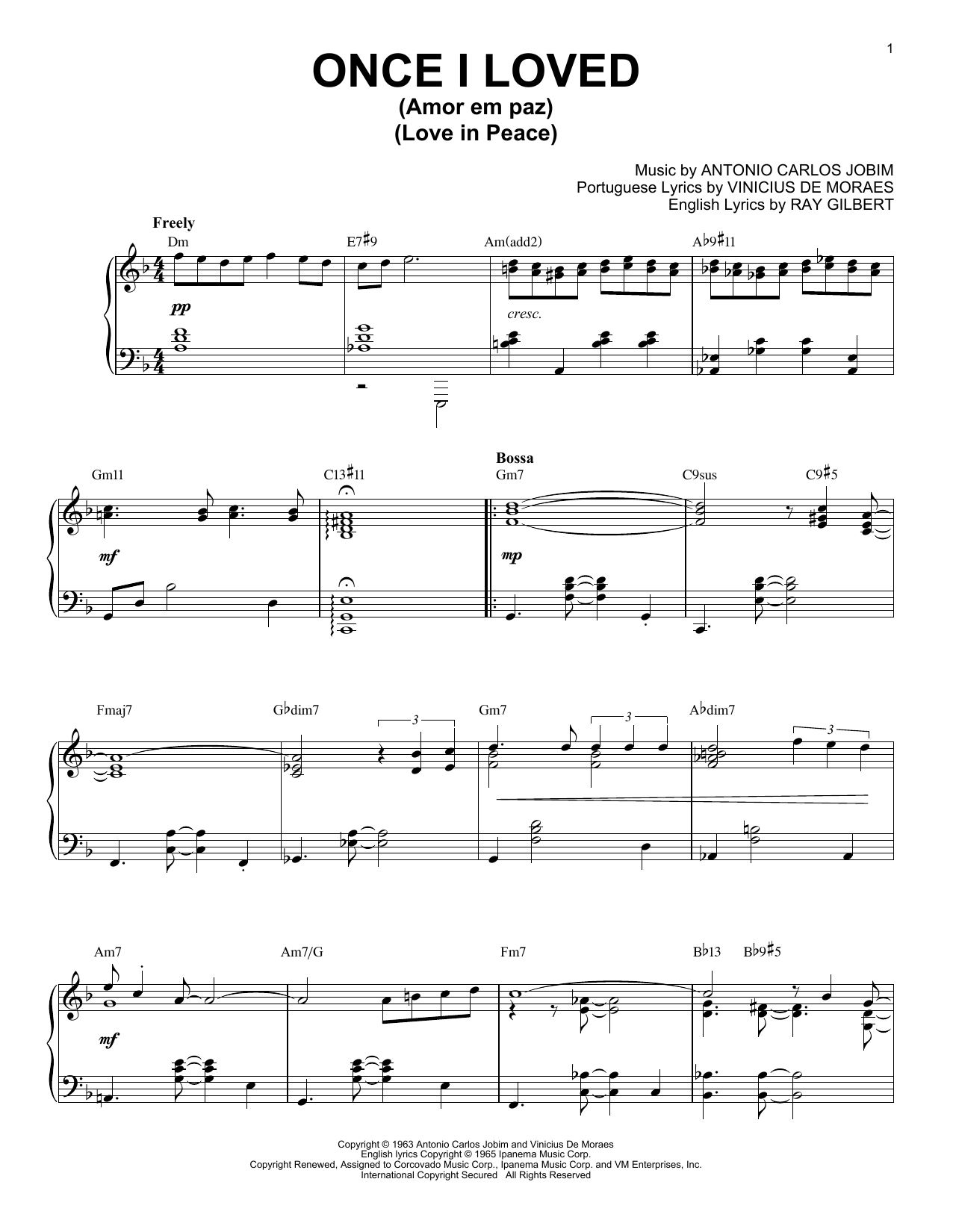 Download Antonio Carlos Jobim Once I Loved (Amor Em Paz) (Love In Peace) [Jazz version] (arr. Brent Edstrom) Sheet Music and learn how to play Piano Solo PDF digital score in minutes