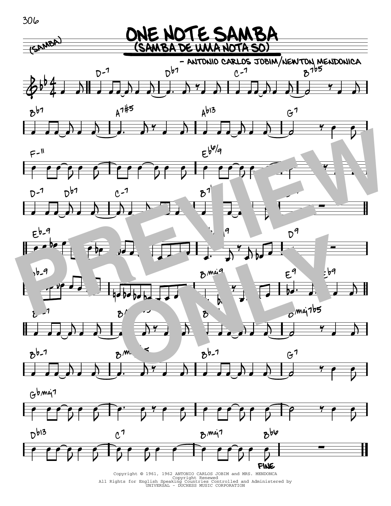 Download Antonio Carlos Jobim One Note Samba (Samba De Uma Nota So) [Reharmonized version] (arr. Jack Grassel) Sheet Music and learn how to play Real Book – Melody & Chords PDF digital score in minutes