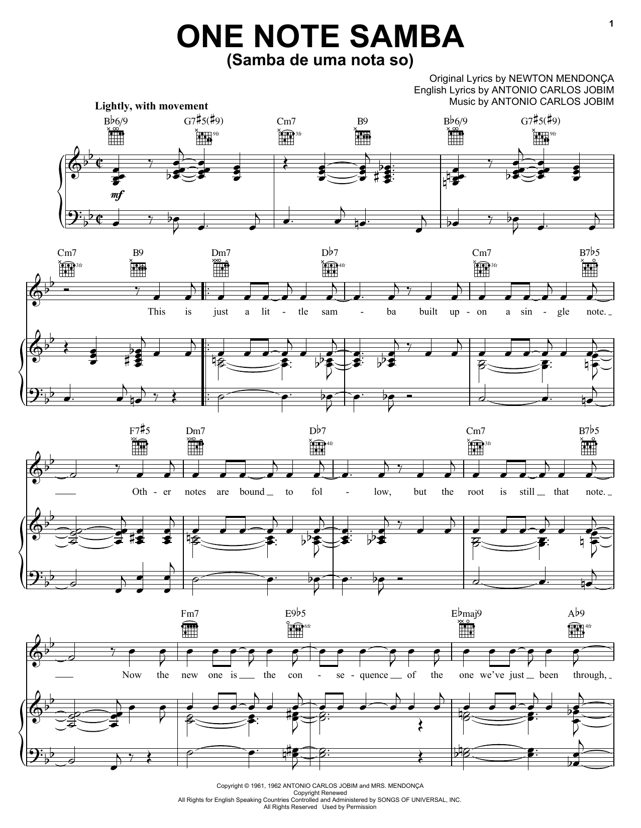 Download Antonio Carlos Jobim One Note Samba (Samba De Uma Nota So) Sheet Music and learn how to play Voice PDF digital score in minutes