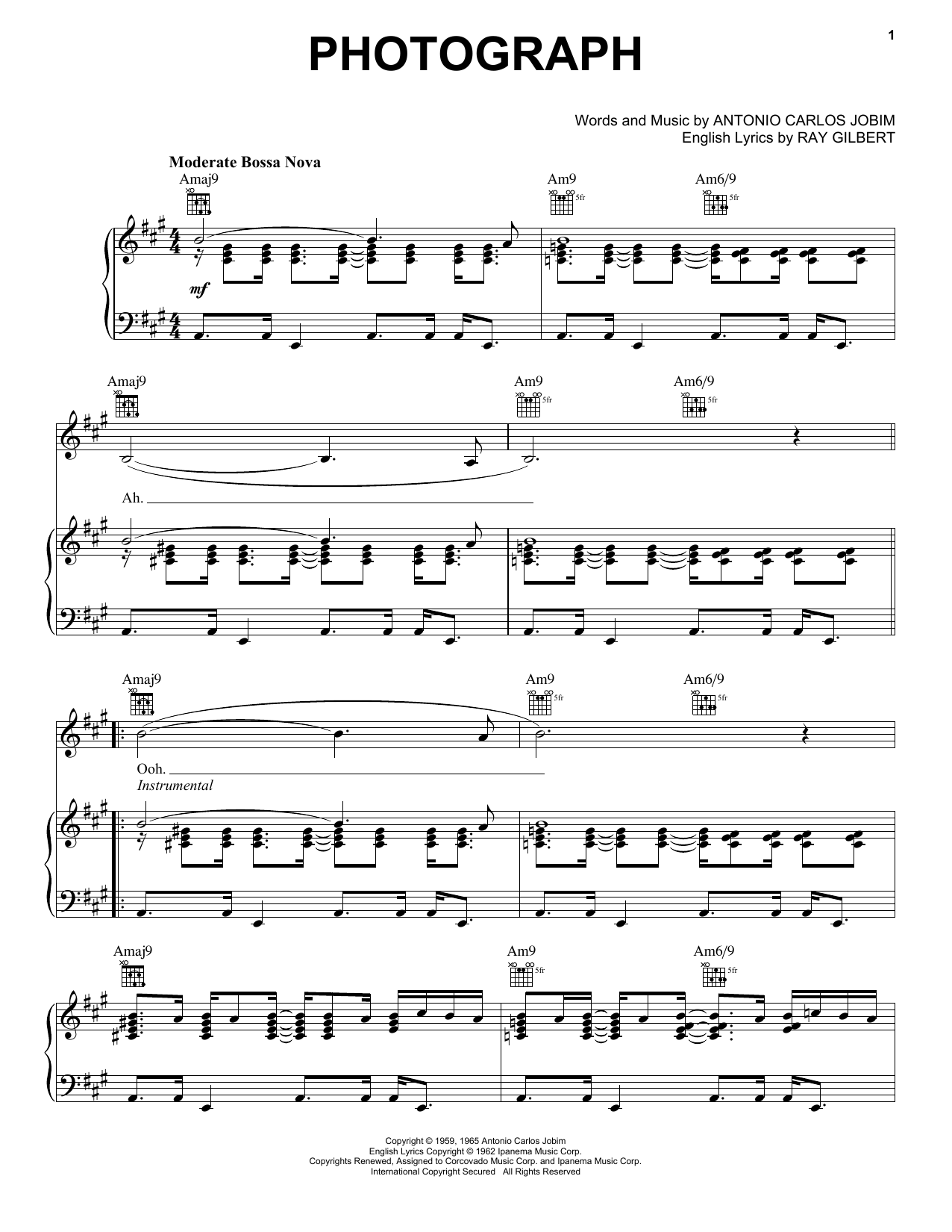 Download Antonio Carlos Jobim Photograph Sheet Music and learn how to play Piano, Vocal & Guitar (Right-Hand Melody) PDF digital score in minutes