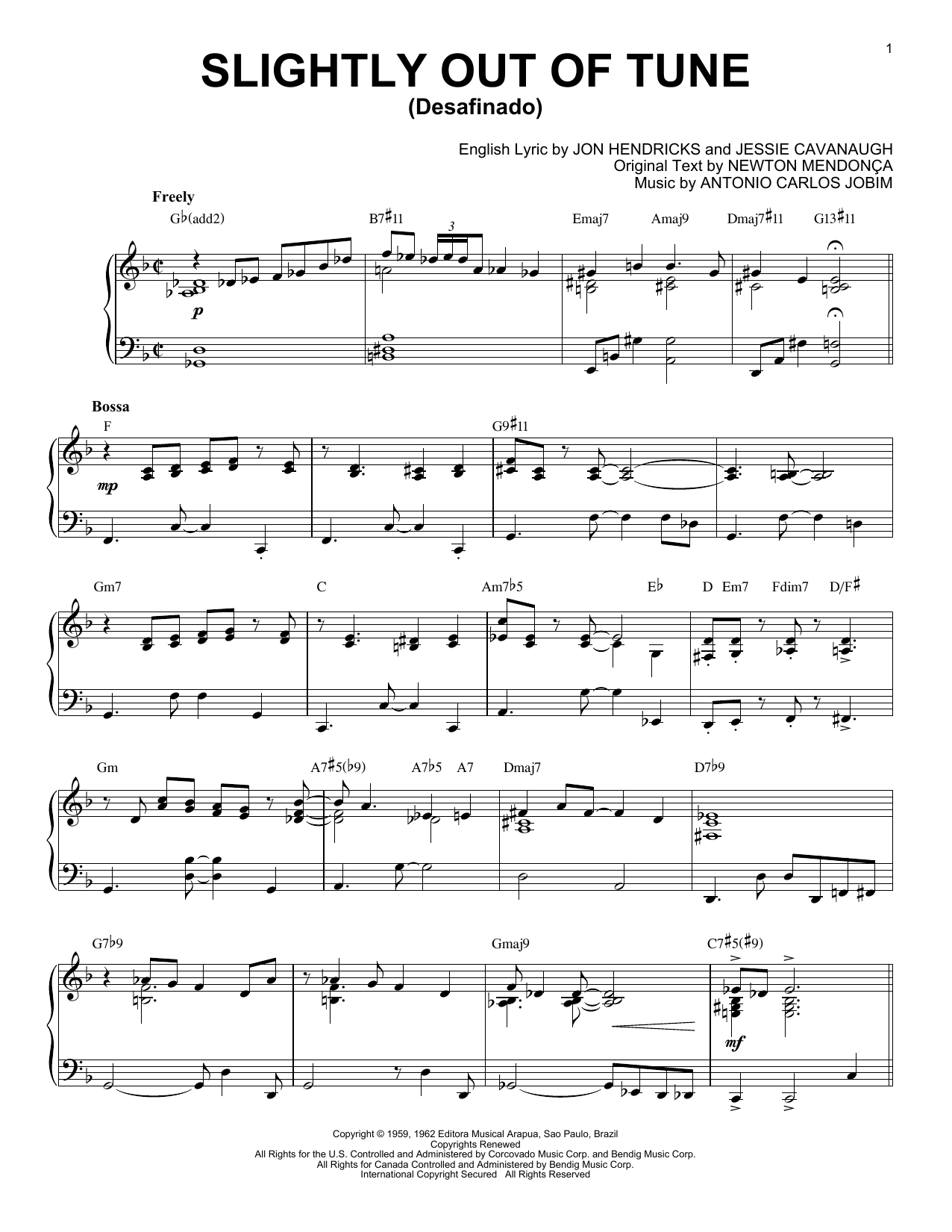 Download Antonio Carlos Jobim Slightly Out Of Tune (Desafinado) [Jazz version] (arr. Brent Edstrom) Sheet Music and learn how to play Piano Solo PDF digital score in minutes