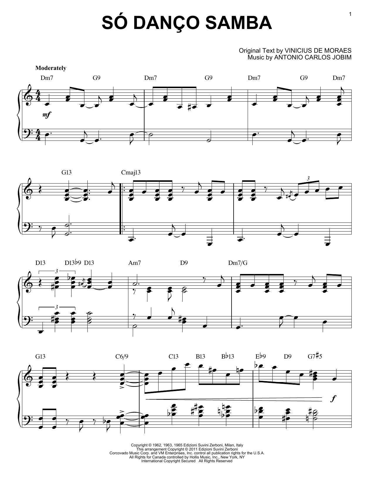 Download Antonio Carlos Jobim Jazz 'N' Samba (Só Danço Samba) Sheet Music and learn how to play Piano, Vocal & Guitar (Right-Hand Melody) PDF digital score in minutes