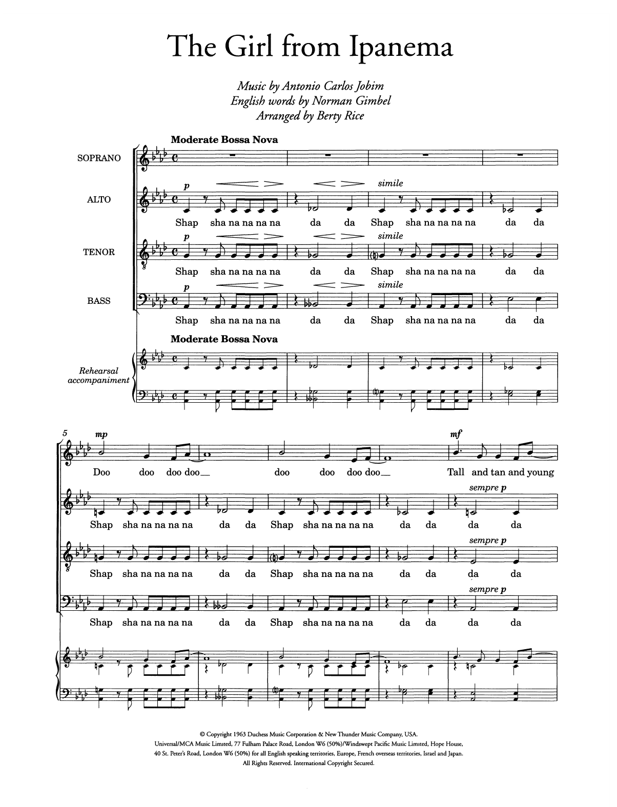 Download Antonio Carlos Jobim The Girl From Ipanema (arr. Berty Rice) Sheet Music and learn how to play Choir PDF digital score in minutes