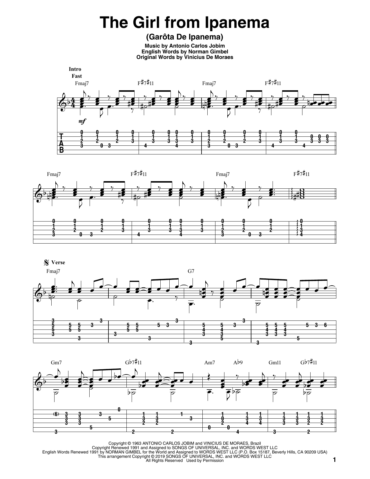 Download Antonio Carlos Jobim The Girl From Ipanema (Garota De Ipanema) (arr. Bill LaFleur) Sheet Music and learn how to play Solo Guitar PDF digital score in minutes